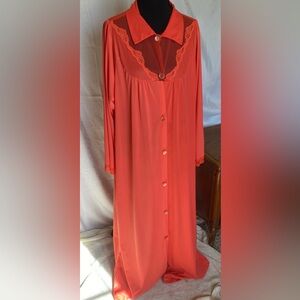 Vintage Womens Lace Nightgown House Dress With Pockets Salmon Orange Pink
